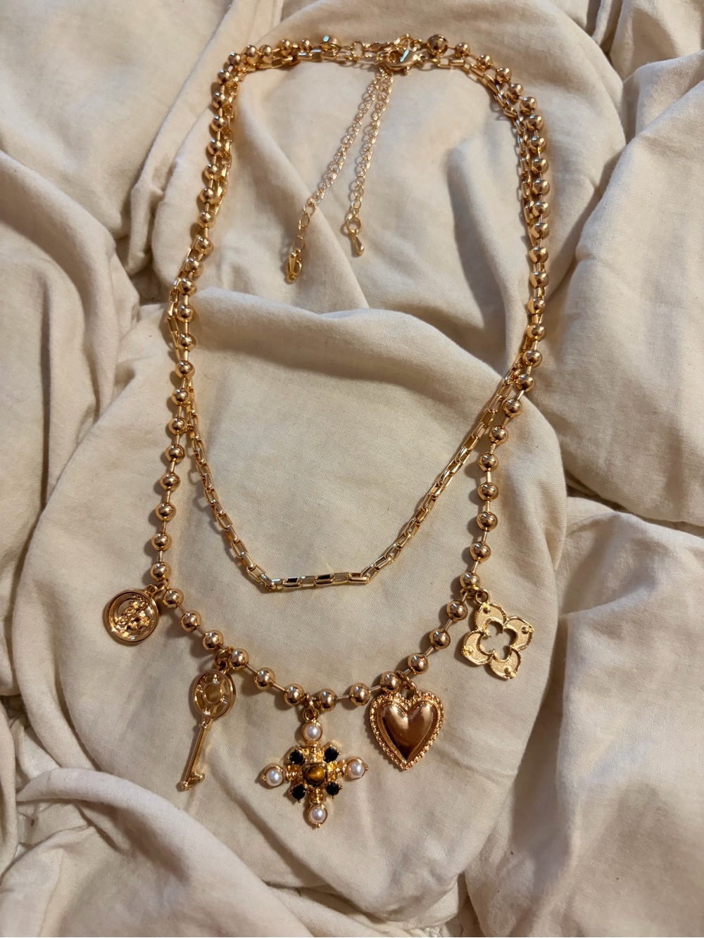 Free People Multi-Strand Gold Charm and Medallion Layered Necklace